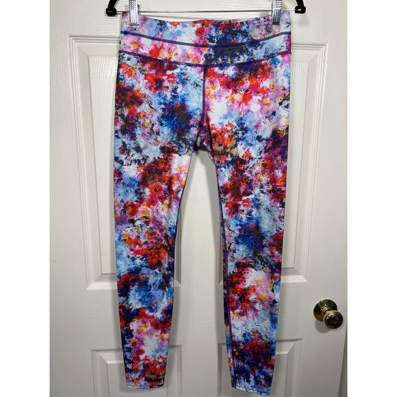 Athleta Hypersonic Sonar Tights Leggings Pink Floral Watercolor Print Running - Picture 2 of 10